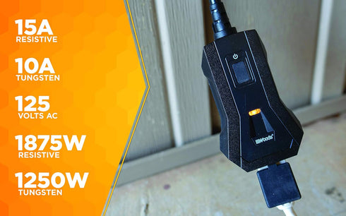 Woods 50125WD Outdoor Indoor Wireless Remote Control Outlet Kit, Electrical Plug In Remote Light Switch, Features 1 Grounded Outlet with a Pairabl...