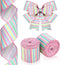 2 Rolls 20 Yards Spring Pastel Wired Edge Ribbon Easter Canvas Ribbon Horizontal Stripe Wired Ribbon Decorative Ribbon Easter Craft Ribbon for Wra...