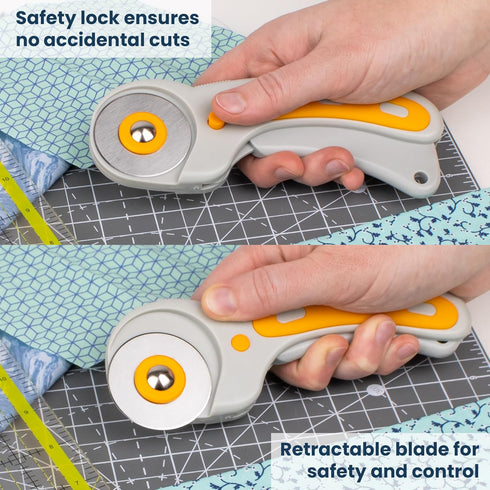 W.A. Portman Fabric Rotary Cutter with 15 Blades - 45mm Rolling Cutter with Safety Lock - Fabric Roller Cutter - Rotary Fabric Cutter Wheel - Fabr...