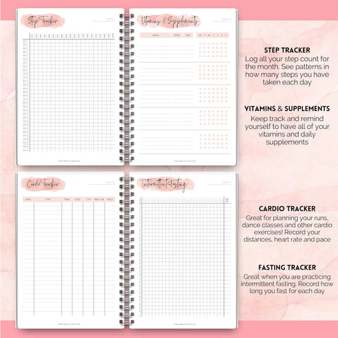 3 Month Fitness & Workout Planner for Women | Gym Journal, Weight Loss Tracker, Meal Planner, Self Care Habit Tracker - A5 Pink Watercolor...