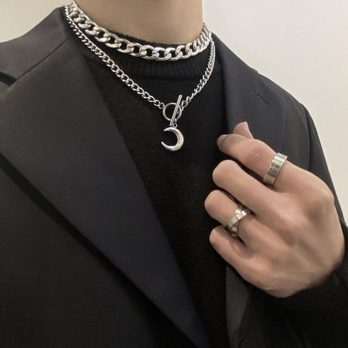 Chain Necklace for Women 18K White Gold Plated Chunky Cuban Chain Link Necklace with Heart Moon Hypoallergenic Jewelry for Women...