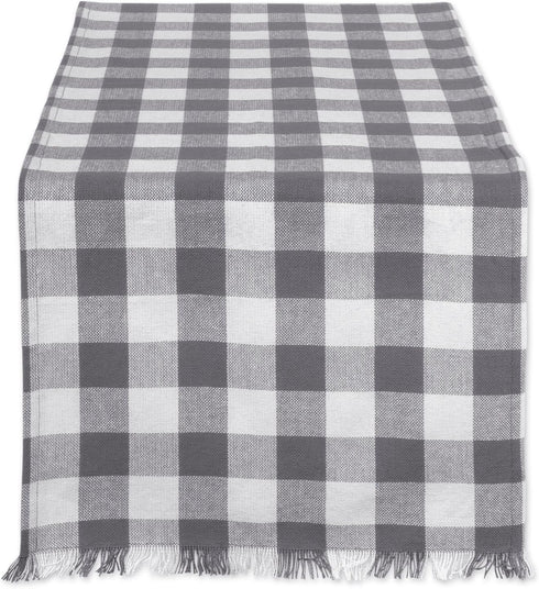 DII Heavyweight Fringed Check Tabletop Collection, Table Runner, 14x108, Gray...