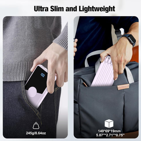 Portable Charger with Built in Cables,High Speed Power Bank 10000mAh Travel Battery Pack 5 Outputs 3 Inputs Portable Phone Charger Backup Battery ...