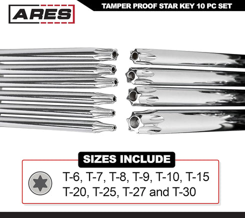 ARES 44000-10-Piece Tamper-Proof Folding Star Key Set - Sizes Include T-6 to T-30 - Corrosion-Resistant CR-V Steel Construction...