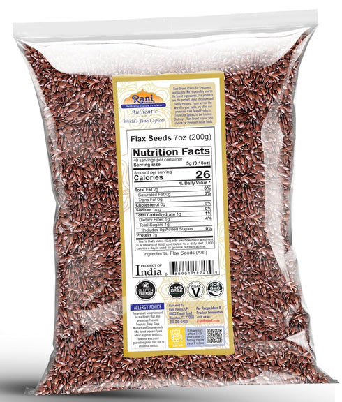 Rani Flax Seeds Whole Raw (Alsi, Linum usitatissimum) 7oz (200g) ~ All Natural | Gluten Friendly | Non-GMO | Kosher | Vegan | Indian Origin...