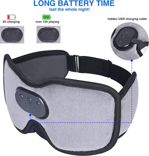 Bluetooth Sleep Mask, Wireless Sleeping Headphones Bluetooth Music Eye Mask for Side Sleepers, 3D Adjustable Sleep Headphones Mask for Air Travel,...