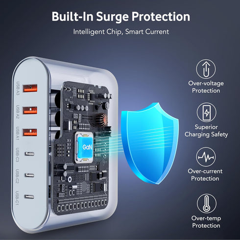 100W USB C Fast Charger Block Compact GaN 6 Port PD USB C and QC USB A Wall Charger Type C Charging Station Hub Adapter Plug Cube Brick for iPhone...