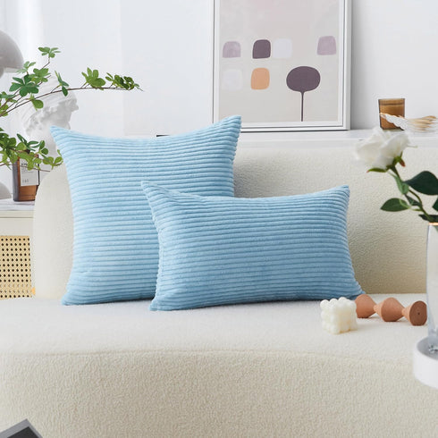 Home Brilliant Blue Throw Pillow for Couch Stripe Velvet Corduroy Euro Sham 24 x 24 Throw Pillow Cover for Sofa, 24 x 24 inch (60cm), Baby Boy Blu...