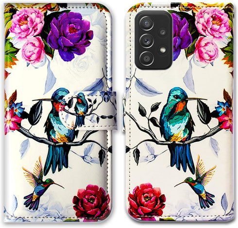 Case for Galaxy A52 5G, Hummingbird in Flowers Bird Leather Flip Phone Case Wallet Cover with Card Slot Holder Kickstand for Samsung Galaxy A52 5G...