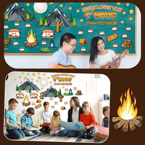 Outus 105 Pieces Jesus Loves You S'More Bulletin Board Set Sunday Decorative School Decorations Religious Bulletin Board for Wall Classroom School...