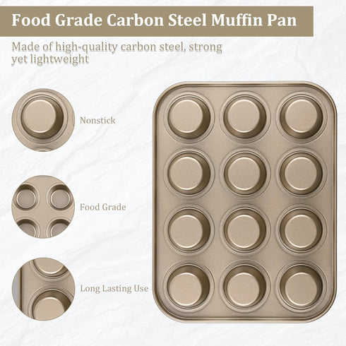 Mini Muffin Pan, Premium Small Cupcake Pans, Carbon Steel 12-Cup Muffin Tin, Versatile Non-Stick Bakeware...