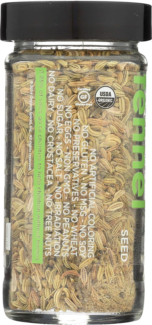 Spicely Organic Fennel Seeds Whole 1.10 Ounce Jar Certified Gluten Free...