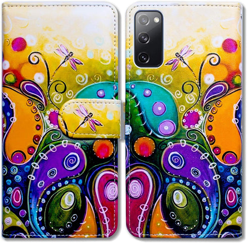 Case for Galaxy S20 FE 5G, Colorful Dragonfly Leather Flip Case Wallet Cover with Card Slot Holder Kickstand for Samsung Galaxy S20 FE 5G / S20 Fa...