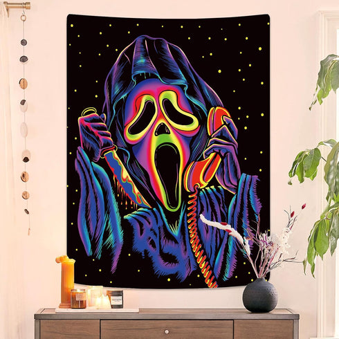Jhdstore Blacklight Horror Face Tapestry UV Reactive Tapestries Wall Hanging Glow in The Dark Party Backdrop Tapestry for Bedroom Living Room - 29...
