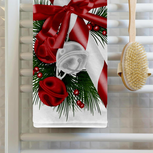 3dRose Towel, Pretty Candy Cane with Bells Illustration...