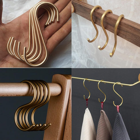 12-Pack 3.95" Brass S Hooks for Hanging – Heavy-Duty S-Shaped Hook for Coffee Cups Mug Coat Clothes Storage Hangers Kitchen Pot Pan Racks...