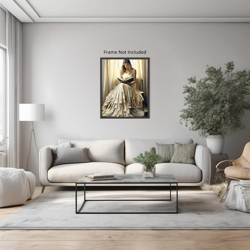 Posterizer 1 pcs-elegant woman in a white gown reading a book 1-Abstract & Modern Art Gift for Art Lovers Living Room Bedroom Decor- unframed wall...