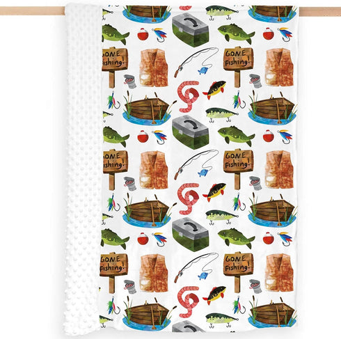 Fishing Baby Blanket for Boys, Gone Fishing Themed Toddler Soft Minky Blanket with Double Layer Dotted Backing, Newborn Nursery Baby Crib Receivin...