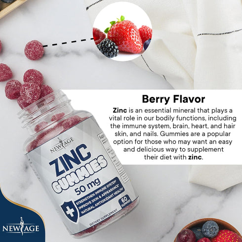 Zinc Gummies - 50mg High Immune Booster Zinc Supplement, Immune Defense, Powerful Natural Antioxidant, Non-GMO - by New Age (60 Count (Pack of 1))...