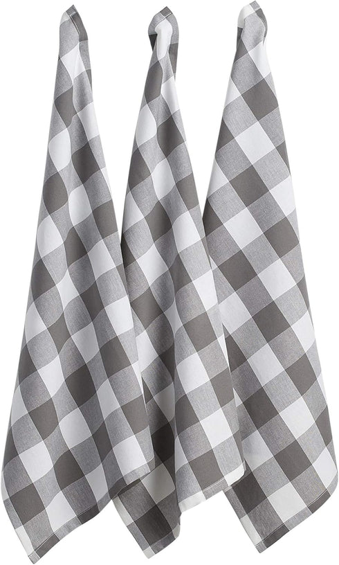 DII Buffalo Check Kitchen Collection, Classic Farmhouse Dishtowel Set, 20x30, Gray & White, 3 Piece...
