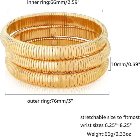 MISS RIGHT Gold Chunky Stretch Snake Chain Bangle Bracelets Stack for Women Trendy, 18K Gold Filled Stainless Steel Stretchy Womens Stackable Wris...