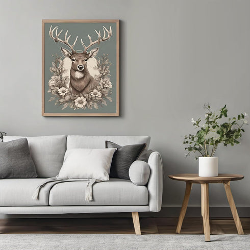 Posterizer 1 pcs- A deer with floral classic chic design-Art for Animal Lovers-Floral Botanical Art- Gift for Men Women Entrepreneur Teens-Living ...