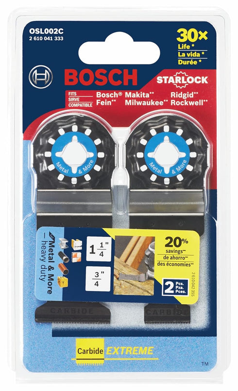 BOSCH OSL002C 2-Piece Mixed Set 3/4 in. & 1-1/4 in. Starlock Oscillating Multi Tool Metal & More Carbide Extreme Plunge Cut Blades for Cutting Iro...