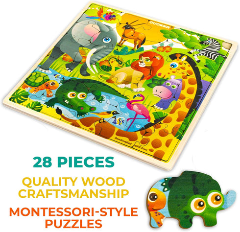 QUOKKA Wooden Africa Puzzles for Kids Ages 3-5 – 28 Pieces Toddlers Kids Puzzles Ages 4-8 Year Olds – Wood Africa Toys for Children 6-8 yo...