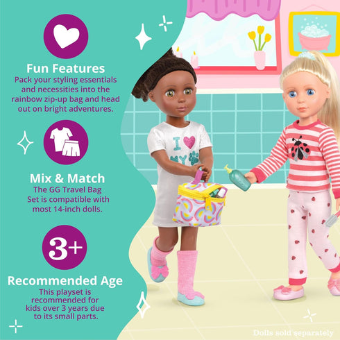Glitter Girls – Travel Bag & Styling Set – Handbag, 2 Hair Elastics, and Fun Toiletries – 14-inch Doll Accessories for Kids Ages 3 and Up – Childr...