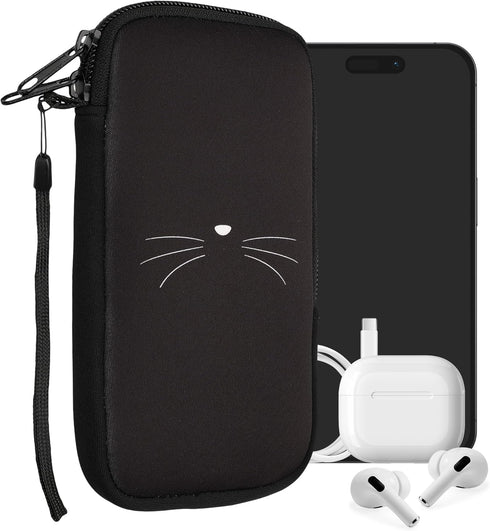 kwmobile Neoprene Sleeve for Smartphone Size XXL - 7" - Shock Absorbing Pouch Case - Protective Phone Bag - Meow Meow White/Black......