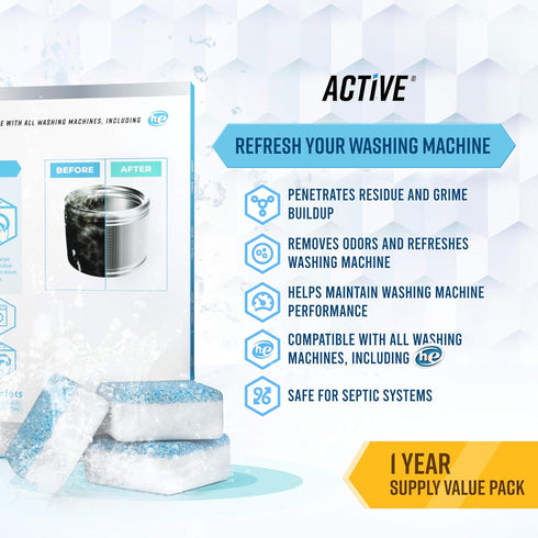 Washing Machine Cleaner Descaler 24 Pack - Deep Cleaning Tablets For HE Front Loader & Top Load Washer, Septic Safe Eco-Friendly Deodorizer, Clean...