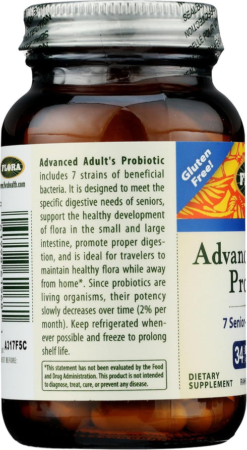 Flora - Advanced Adult's Blend Probiotic, Seven Senior-Specific Strains, Gluten Free, Raw Probiotic with 34 Billion Cells, 30 Capsules...