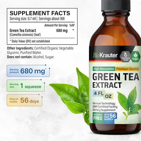 Green Tea Extract Tincture - Organic Green Tea Supplements with EGCG - Antioxidant Source - Immune Support Supplement - Alcohol and Sugar Free - V...