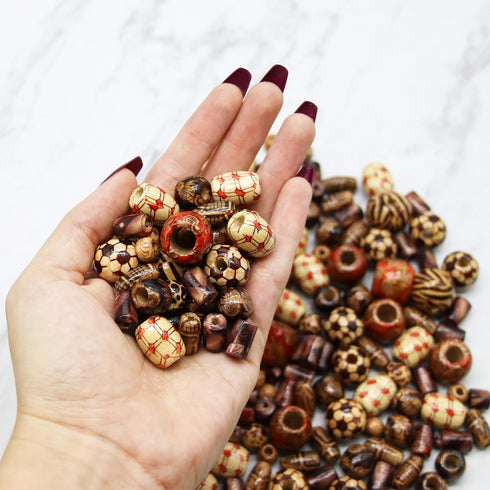 Fun-Weevz 500 PCS Wooden Beads for Jewelry Making Adults, Painted Assorted African, Macrame Supplies, Craft Wood for Bracelets & Necklace, Large &...