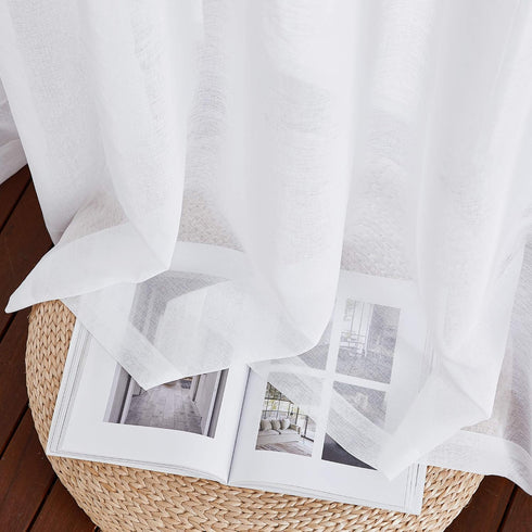 NICETOWN Sheer Curtains for Living Room - Grommet Top Faux Linen Semitransparent Curtains 84 inches Long for Patio Sliding Glass Door (White, 1 Pa...