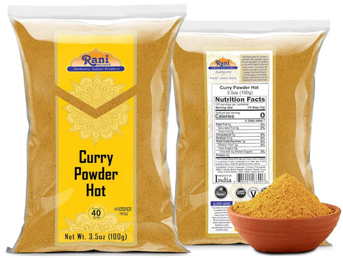 Rani Curry Powder Hot (11-Spice Authentic Indian Blend) 3.5oz (100g) ~ All Natural | Salt-Free | Vegan | No Colors | Gluten Friendly | NON-GMO | I...