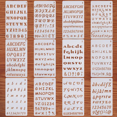 Letter Stencils for Painting, 12 Pack 4 x 7 Inch, Reusable Plastic Alphabet Stencils Small Letter Stencils Journal Stencils for Bullet Journaling,...