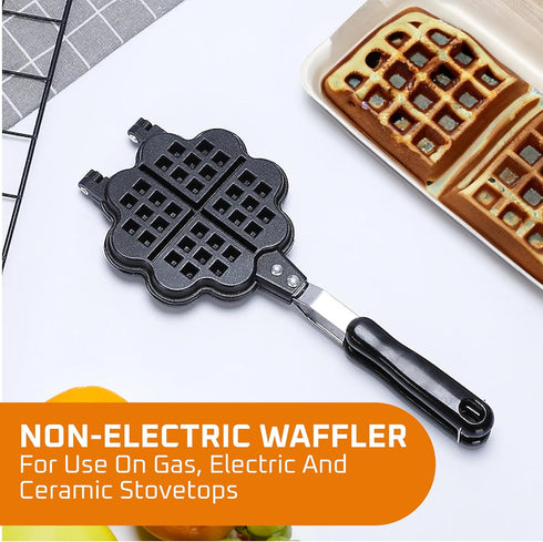 Bruntmor Stovetop Waffle Pan Set of 1 - Cast Iron Waffle Pan Maker for Pancakes, Puffs, and Waffles - Non-Electric Stovetop Griddle Panwaffle for ...