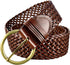 2 Inch Wide Leather Braided Belts for Women 100% Hand Made Soft Woven Waistbands with Round Golden Pin Buckle...