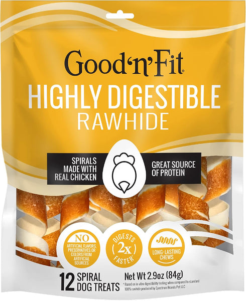 Good ‘n’ Fit Spirals Made with Real Chicken, 12 Count, Treat Your Dog to Long-Lasting and Highly Digestible Rawhide Chews...