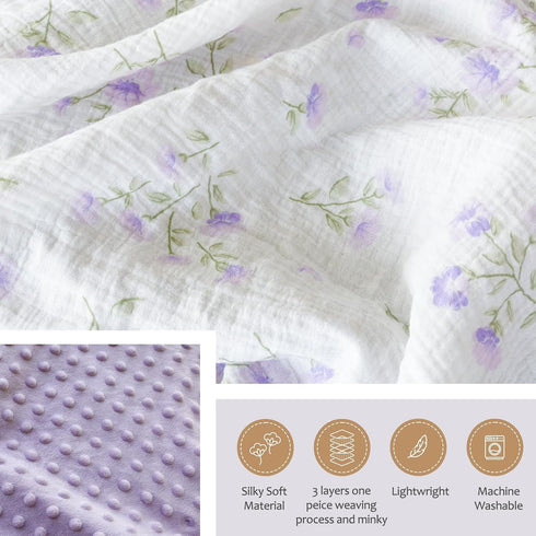 Baby Blankets for Unisex Boys Girls Super Soft Nursery Minky Blankets with Breathable Muslin Cotton Front and 3D Touch Dotted Fleece Backing, Flor...