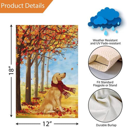 Louise Maelys Fall Welcome Garden Flag 12x18 Double Sided, Small Burlap Autumn Golden Retriever Dog Garden Flag Maple Leaves Fall Thanksgiving Out...