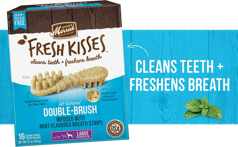 Merrick Fresh Kisses Natural Dental Chews, Toothbrush Shape Treat Infused With Real Mint, For Large Dogs - 7 ct. Bag...