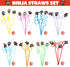24 Ninja Drinking Crazy Straws for Kids | Ninja Themed Warrior Birthday Party Supplies Favors Decorations with 24 PVC Charm, 2 Cleaning Brushes Re...