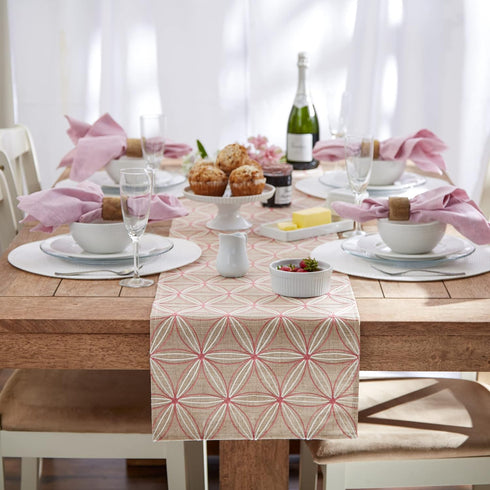 DII Polyester Embroidered Table Runner for Spring Garden Party, Summer BBQ, Baby Showers and Everyday Use - 14x70, Flowers on Natural Base...