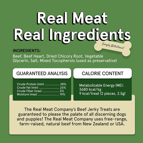 Real Meat Dog Treats - 4oz Bag of Bite-Sized Air-Dried Beef Jerky for Dogs - Grain-Free Jerky Dog Treats Made up of 95% Human-Grade, Free-Range, G...