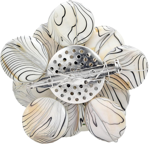 AeraVida Wild & Stylish Black & White Pearls with Painted Stripes on Mother of Pearl Seashell Floral Brooch Pin for Retro Zebra or Animal Print In...