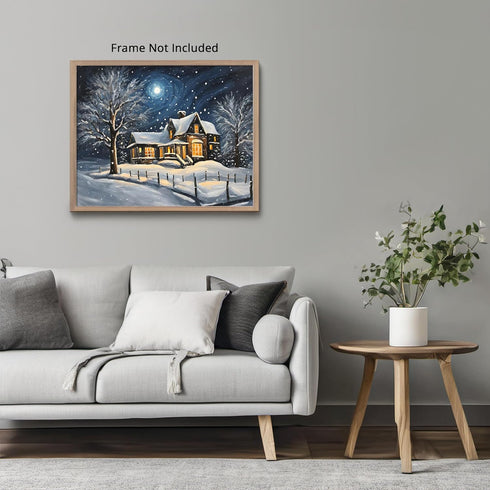 Posterizer 1 pcs- quaint old village-building in nature-night sky 14-Landscape & Nature Art-Floral Botanical Art- Decor for Home & Office- unframe...