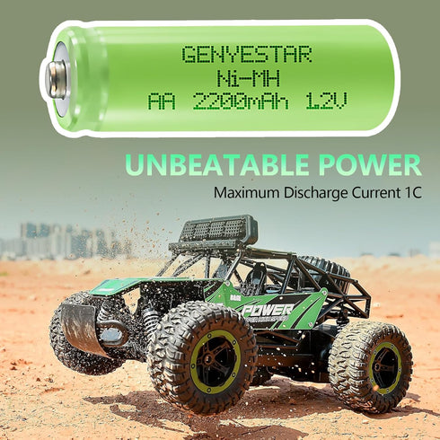 Rechargeable AA Battery NIMH 1.2V Double A 2200mAh High Capacity 4 Pack Pre-Charged Solar Batteries Low Self Discharge for Solar Light Replacement...