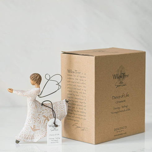 Willow Tree Dance of Life Hanging Ornament, Angel Figurine in Cream, Resin, Metal, Intricate Life-Themed Carvings, Multiple Occasions...
